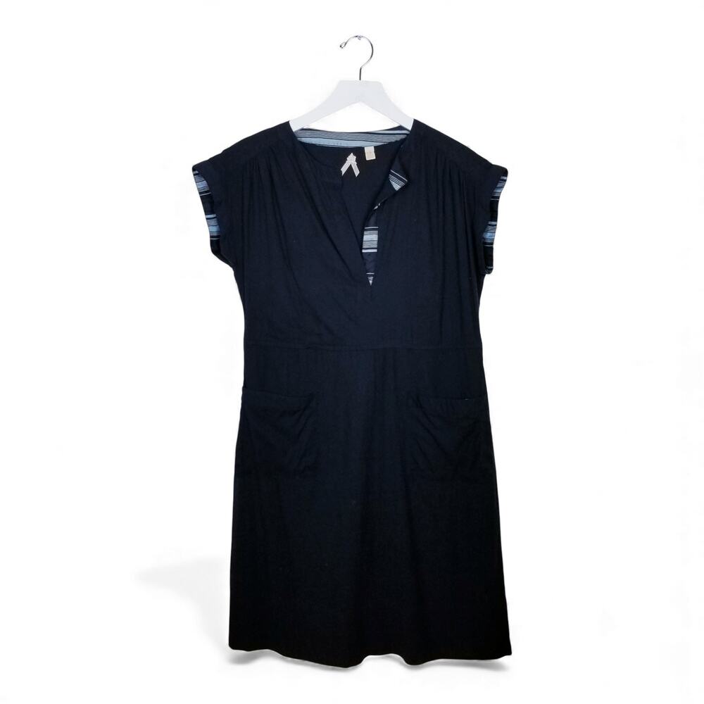 MAEVE Black Sheath Dress Silk Trim V-neck Front Pockets - Size 2